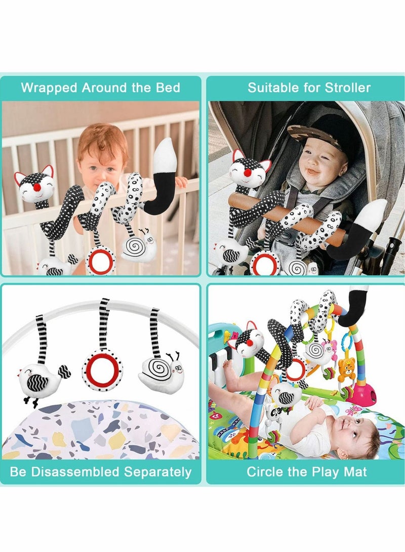 ELECDON Car Seat Toys, Spiral Stroller Toys, Black and White Fox Spiral Activity Plush Toys, Hanging Rattles Toys for Stroller, Newborn Toys Baby Toys Gift for 0 3 6 9 12 Months Girls Boys - Image 3